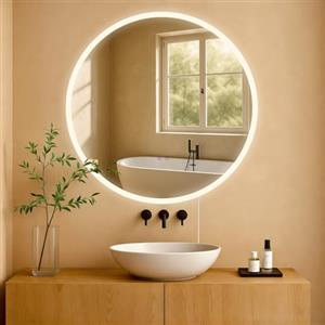 CLP Specchio da Bagno Laconia con Illuminazione, Specchio da Bagno antiappannamento, Specchio da Parete Rotondo LED dimmerabile, Dimensione:Ø 80