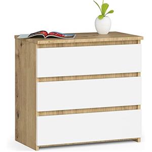 AKORD Comodino CL-3 con 3 Casetti | Per il Soggiorno Camera da Letto Guardaroba, L'ufficio e lo Studio | 60 x 57 x 35 cm | Peso 26 kg | ColoreRovere Artigianale | Bianco