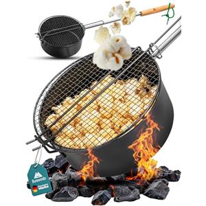ELFENSTEIN Popcorn Maker Falò in acciaio al carbonio di alta qualità e maniglia di sicurezza, padella per popcorn all'aperto per falò, barbecue e braciere, accessori da giardino e campeggio per