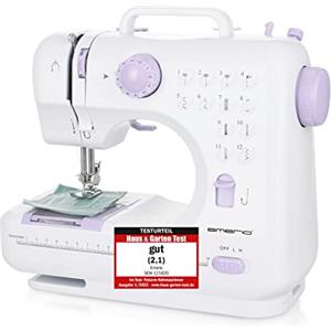 Emerio Macchina da cucire per bambini e principianti, SEW-121820, 12 modelli a punto, mini macchina da cucire con pedale, alimentazione e batteria, luce LED, automatica avanti e indietro