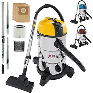 AREBOS Aspirapolvere industriale 1300 W secco e umido 30 L | Bidone aspiratutto e aspiracenere | Adatto per polvere, liquidi e pulizia auto | Giallo