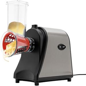 SHIOUCY Grattugia elettrica per formaggio, affettatrice per verdure, 1000 W, con 5 tamburi in acciaio inox, per patate, ravanelli, cetrioli, cipolle, zucca
