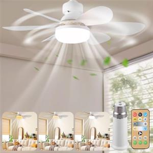 FIENZA Ventilatore a Soffitto Con Luce e Telecomando,E27 Plafoniera Led Soffitto Super Silenziosa, Ventola da Soffitto Con Luce 3 Velocità, Luminosità, Memoria, Tempistica (B)