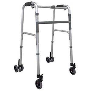 DEMARTA VIRGINIO MEDICAL AND HEALTH CARE Deambulatore a Quattro Ruote - Telaio in Acciaio Regolabile in Altezza - Impugnatura in Polipropilene e Ruote in PVC - Sistema di Blocco Direzionale e Freni a Puntale - Grigio - 57,5x66x82,5/92,5 cm