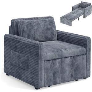 Xbro Poltrona Letto 3 in 1 Estraibile, Poltrona Letto Singolo Compatta per Ospiti e Piccoli Spazi, Divano Letto Salvaspazio con Tasche Laterali, 83x83x75 cm/Letto 196x69 cm, Grigio Scuro