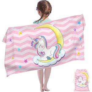 Rowjoy Telo mare unicorno, telo mare per bambini, 60 x 120 cm, in microfibra, senza sabbia, ad asciugatura rapida, asciugamano da viaggio, nuoto, telo doccia per bambini