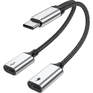 MOGOOD 60W Cavo Splitter USB C, Cavo Splitter di Ricarica Veloce Tipo C con Trasferimento Dati, Adattatore USB C 2 in 1 per iPhone 16/15, Macbook, Laptop, Tablet, Cuffie, Telefono (NON per Monitor)
