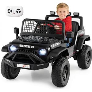 COSTWAY 24V Macchina Eletrrica per Bambini, Auto Elettrica con Telecomando Genitori, Musica, Clacson, Fari LED e Sospensioni a Molla, 1,6-4,1 km/h, 3 Anni+ (Nero)