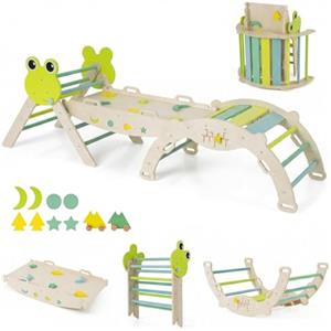 RELAX4LIFE Set da Arrampicata per Bambini, Triangolo di Arrampicata con Scivolo e Arco, Gioco di Incastri in Legno, Gioco Montessori per Bambini 1+ Anni