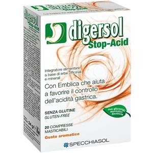 Specchiasol Digersol Stop-Acid - Integratore per Acidità Gastrica con Estratti Vegetali - 20 Compresse Masticabili