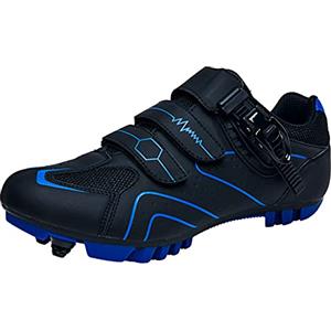 Youngtie Scarpe da Ciclismo MTB per Uomo Donna Scarpe da Mountain Bike Traspirante Antiscivolo Compatibile con Tacchette da Corsa SPD e Pedale di Blocco Black Blue 270