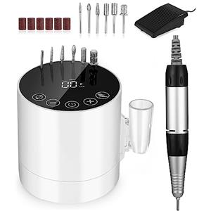 jutyum 35000RPM Fresa per Unghie Professionale, Lima per Unghie Elettrica, Macchina per Unghie Acriliche Gel, Set Manicure Elettrico con Pedale e 6 Fresa, Nail Drill, Pedicure Manicure Elettrico Set