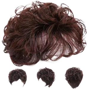 Comebachome Topper per capelli da donna Topper per capelli sintetici ricci con frangia 5, 1'' traspiranti Pezzi con soffice clip in parrucca naturale per diradamento o perdita Marrone scuro, Decor