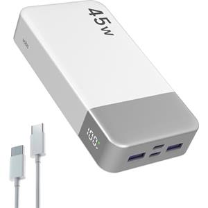Nobis Power Bank 20000mAh Powerbank 45W Ricarica Rapida Caricatore Portatile USB-C In & Out, 4 Porte Portable Charger con Display Digitale a LED, Compatibile con Phone 17 S23 (Bianco)