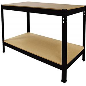 Monster Shop Tavolo da Lavoro Q-Rax Bancone da Lavoro ad Incastro Senza Bulloni in Acciaio e MDF Banco per Garage, Officina e Magazzino - Nero - Larghezza 100cm