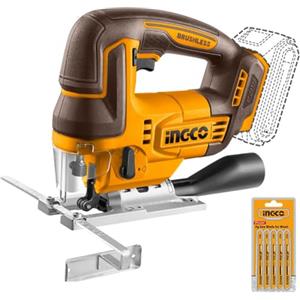 Ingco Cjsli1008 Seghetto Alternativo a Batteria 20 V Brushless Taglio Legno Metallo Dritto 45° 5 lame Solo corpo