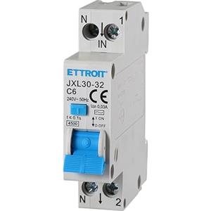 ETTROIT INTERRUTTORE MAGNETOTERMICO DIFFERENZIALE SALVAVITA PER BARRA DIN 1 MODULO 1P+N 6A C6 240V 30mA 4.5KA