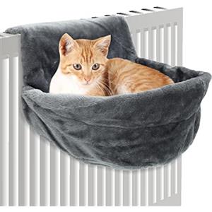 BOBASH Amaca Gatto per Termosifone, Cuccia Interna Invernale 45.5x39x25.5cm, Letto Sospeso Collassabile per Gatti Appeso al Bordo del Radiatore (Grigio)