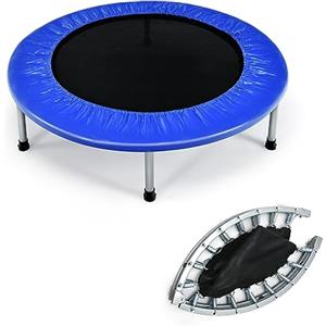 KOMFOTTEU Mini Trampolino Ø96 cm, Trampolino Elastico per Fitness Pieghevole, per Bambini con Capacità di 150 kg, con Piedini Antiscivolo, Tappeto Fitness per Allenamento Interno (Blu)