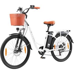 TTGO Bici Elettrica Donna 26 Pollici, Bicicletta Elettrica con 36V 14,5Ah Batteria Rimovibile, Max.100km con Display LCD, Biciclette Elettriche da Città con Cestino,C2 (Bianco)