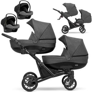 Kunert Un passeggino gemellare 3 in 1 et 2 in 1 navicella carrozzina seggiolino auto KUNERT Booster 3in1 et 2in1 passeggini (grafite, 3in1 Cosmo)
