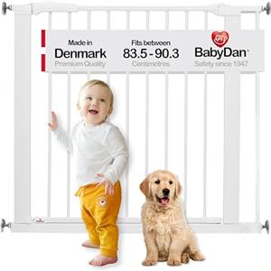 BabyDan Perfect Close, Cancelletto a pressione per scale, 77,3-90,3 cm, Cancelletto per bambini, bianco, Made in Denmark - (Cancelletto per animali)