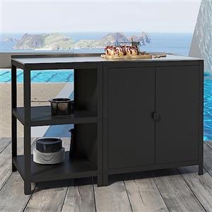 casa.pro Set di Mobili Organizzatori da Esterno Composto di Armadio da Giardino e Bancone in Acciaio con Ripiani Piedini Regolabili per Livellare - Grigio/Nero Opaco