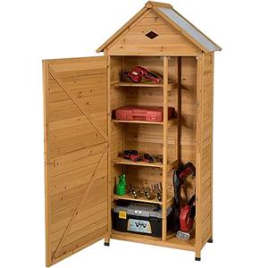 COSTWAY Armadio da Esterno, Casetta da Giardino in Legno con Tetto Galvanizzato Impermeabile, Mensole e Chiusura a Chiave, Ripostiglio da Balcone, Cortile e Giardino (70 x 45 x 160 cm)