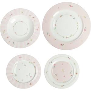 BRANDANI Servizio Tavola Polline Rosa in Porcellana - Set 18 Pezzi con Fiori e Boccioli