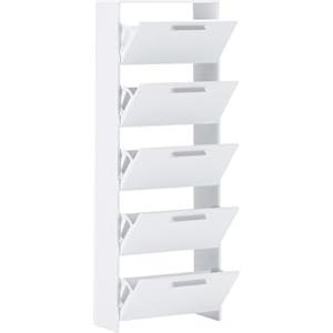 Arreditaly Scarpiera salvaspazio 5 Ante A Ribalta Moderna Maniglie In Alluminio Mobile Ingresso Slim Salvaspazio Per Scarpe Portascarpe Design Minimal Alta Grande 187 x 68.5 x 28 Cm Bianco