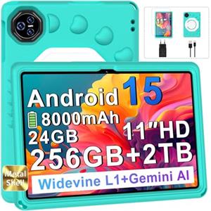 Dghrti Tablet Android 15, 11 Pollici Tablet per Bambini, 24 GB+256 GB/2 TB, Octa-Core, Gemini AI/Widevine L1, 8000 mAh, 13 MP+5 MP, Tablet PC Grandi, Dimensioni con Custodia Protettiva in Silicone EVA-Oro