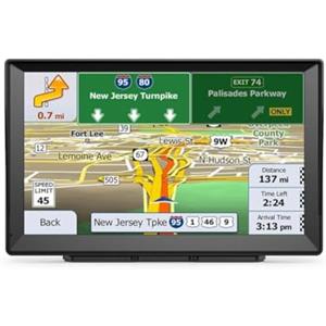 SageFurned Navigatore GPS da 9 pollici per auto, camion, navigatore satellitare con aggiornamenti a vita, mappe del Regno Unito e UE, supporto per la ricerca di codici postali e guida vocale, autovelox