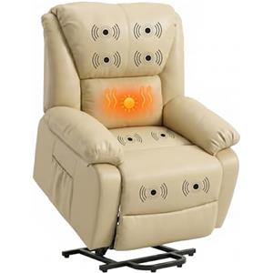 ECO-DE ECODE® Poltrona Relax Alzapersona Massaggiante, Elettrica Reclinabile e Riscaldante con Poggiapiedi - Offerta Poltrona Letto Per Anziani Ideale per Casa, Soggiorno o Salotto - In Eco Pelle (Beige)
