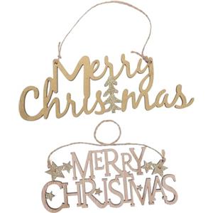 KOMBIUDA 2pezzi Decorazione Natalizia Legno con Scritta Merry Christmas di Cartelli Appesi per Pareti e Porte Atmosfera Festiva per Casa e Negozi