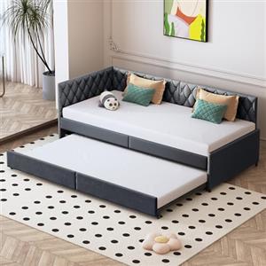 FUCMKON Divano letto estraibile, divano a 2 posti, con funzione sonno, divano letto matrimoniale, divano con funzione sonno, rete a doghe, per soggiorno, velluto, senza materasso (grigio scuro I, 90