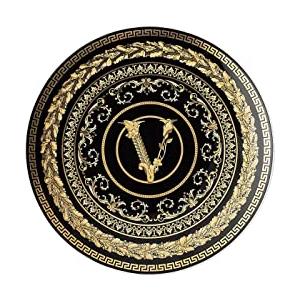 VERSACE Virtus Gala Piatto Piano 17cm in Porcellana Nero e Oro con Design Barocco