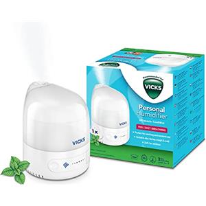 Vicks Umidificatore personale a ultrasuoni - Piccolo, silenzioso, di facile utilizzo - Per uso domestico, in camera da letto, in ufficio, nella nursery - VapoPad con oli essenziali incluse - VUL510