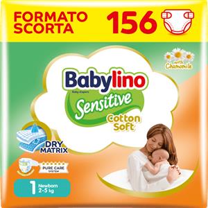 Babylino Babylino Sensitive Cotton Soft, Pannolini Neonato Taglia 1, Newborn (2-5kg), 156 Unità