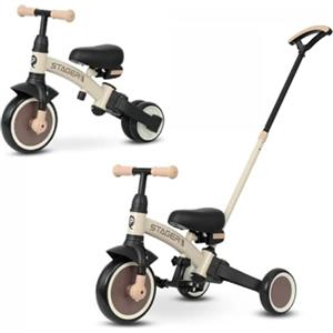 QPLAY Triciclo & Bici d'equilibrio senza pedali QPLAY Stager Beige/Brown 3 in 1, con maniglione a spinta, pedali rimovibili, si trasforma da 3 a 2 ruote senza attrezzi, sella regolabile, dai 2 ai 6 anni