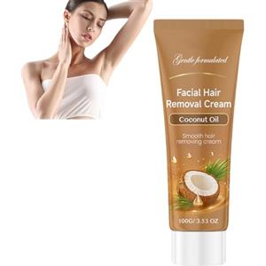 JASUBAI Depilazione del viso con olio di cocco per le donne, crema depilatoria 100g, crema depilatoria delicata per il labbro superiore e il mento, pelle morbida, liscia e lenitiva, per tutti (1 pezzi)