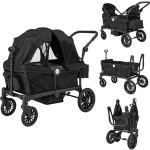 COSTWAY Passeggino Doppio Pieghevole, Passeggino Gemellare con Manico Regolabile, Tettuccio Rimovibile, Portabicchieri, per Bambini da 6+ Mesi, 104 x 57 x 107 cm (Nero)