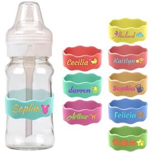 FENGHUO Etichette personalizzate per biberon,Bande con nome della bottiglia d'acqua per l'asilo nido,Cinghia di presa della tazza d'acqua del bambino su misura riutilizzabile,Nome inciso al laser