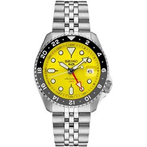 SEIKO Orologio sportivo da uomo, collezione 5 sport, in acciaio inox, con lancetta GMT, impermeabile fino a 100 m, giallo, SSK017J1