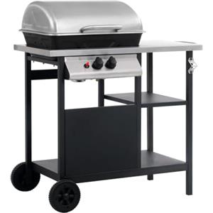vidaXL Barbecue e Griglia a Gas con 3 Ripiani con Tavolino Autoportante Mobile con Ruote Ganci e Maniglie Cucina per Esterni Nero e Argento