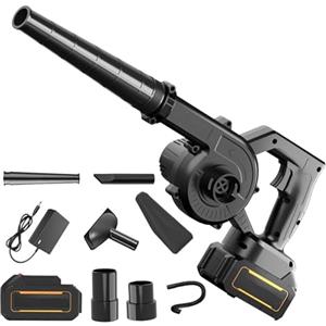 YEOOIYCW Soffiatore di foglie 21 V, 23000 r/min, soffiatore di foglie con batteria e caricabatterie, soffiatore di foglie senza fili, portatile per la pulizia del prato, del garage, della terrazza (nero-1