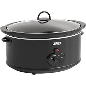 Strex Pentola a cottura lenta 6,5 L - Pentola interna in ceramica rimovibile - Funzione di mantenimento in caldo - Slow Cooker - Nero