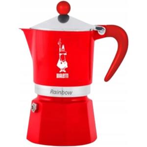 Bialetti Moka Rainbow Caffettiera 3 Tazze, Rossa, Alluminio, Preparazione Caffè Espresso, Design Classico, Manuale, 130ml