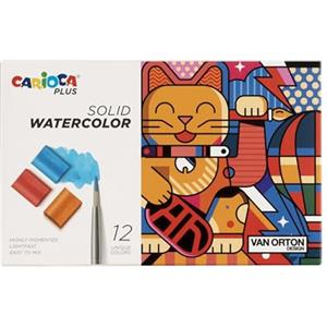 CARIOCA Pastiglie Acquerello Assortite - 12 Pezzi, Ø 18 mm x 10 mm, Alta Pigmentazione e Pennello Incluso