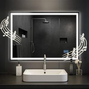 CLP Specchio da bagno Jaffrey, altoparlante Bluetooth, antiappannamento, specchio da parete con illuminazione a LED, dimmerabile, Dimensione:70x100 cm