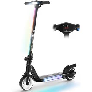 RCB R12 Monopattino Elettrico per Bambini 6-12 Anni, Max 15Km/h & 10 km, Luce LED Arcobaleno, 6,5 Pieghevole E-Scooter,Display a LED, Velocità Regolabili, Regalo per Bambini (Nero)